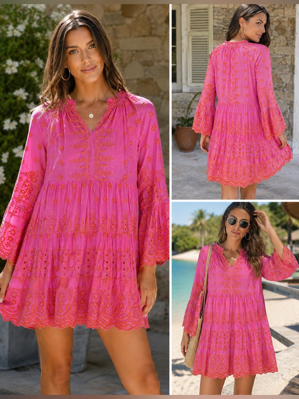 Hale Bob Pink Embroidered Boho Tunic Dress XS